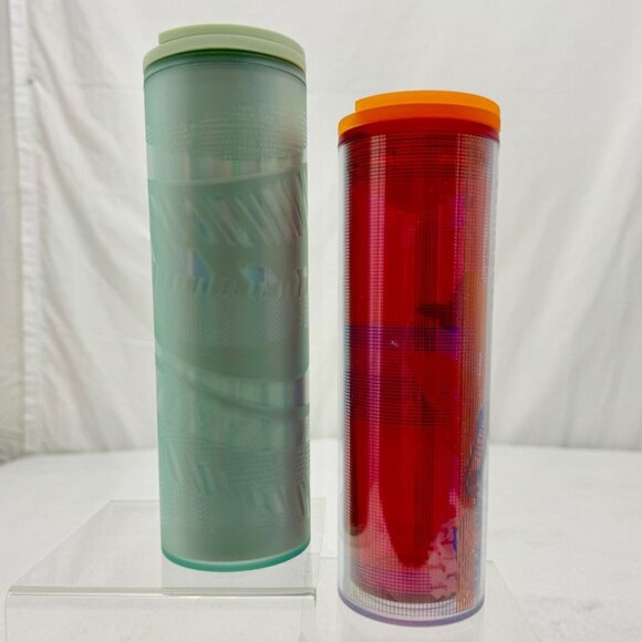 Pair of Starbucks 16oz Hot Cold Twist Lid Travel Tumblers Green and Purple/Orang - Picture 1 of 6
